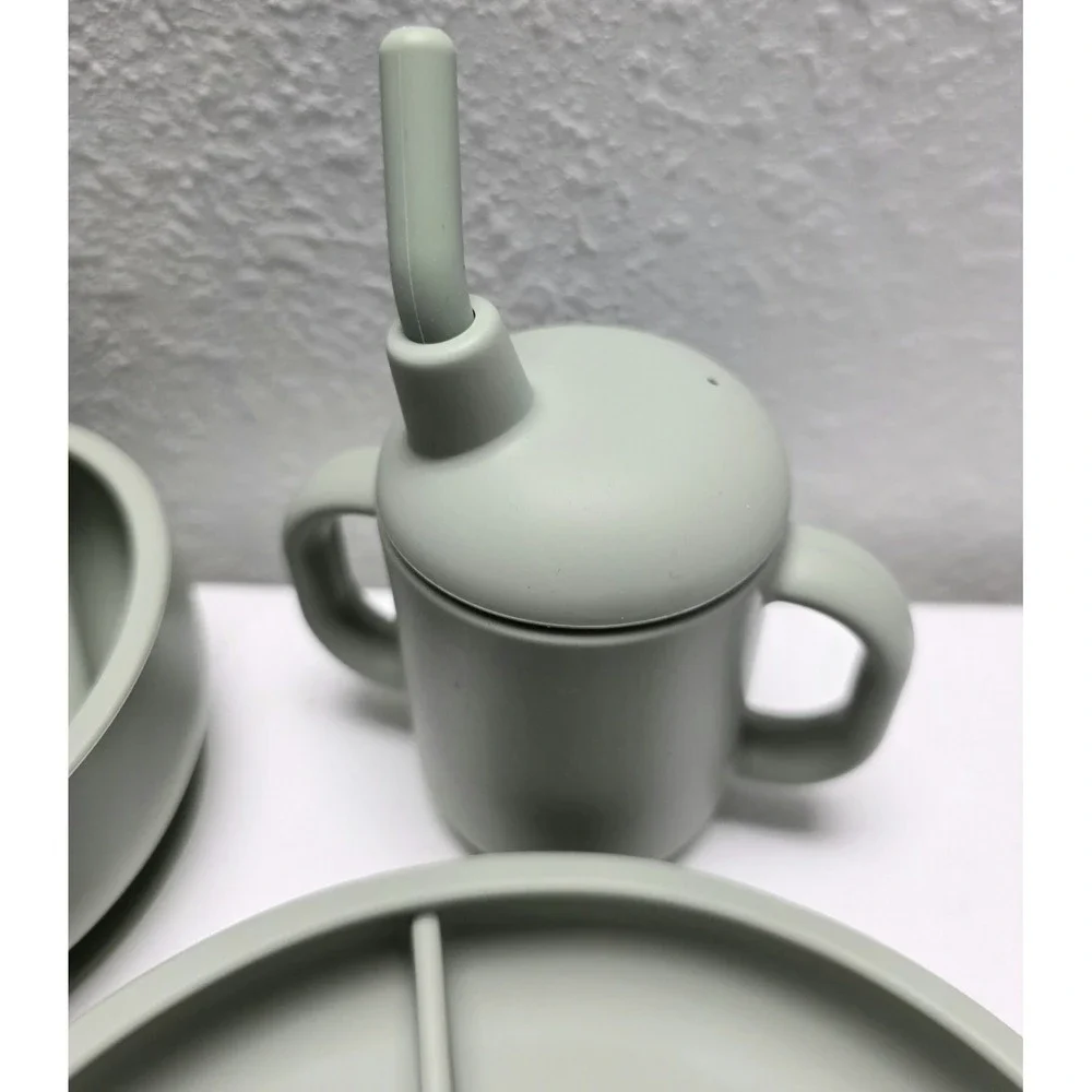 Lalo 6pc Silicone First Bites Full Kit Feeding Set - Sage